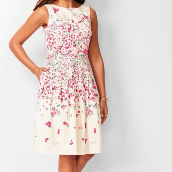 Talbots RSVP Rose Garden Fit Flare Dress 12 EASTER FLORAL Fully Lined - Picture 2 of 12